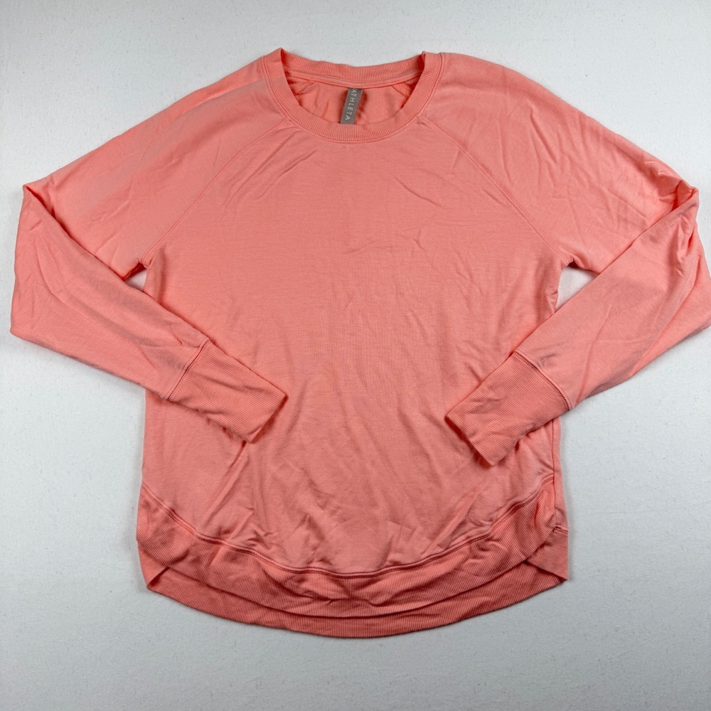 Athleta Purist Sweatshirt Pink Coral Modal French Terry Pullover Top Size M